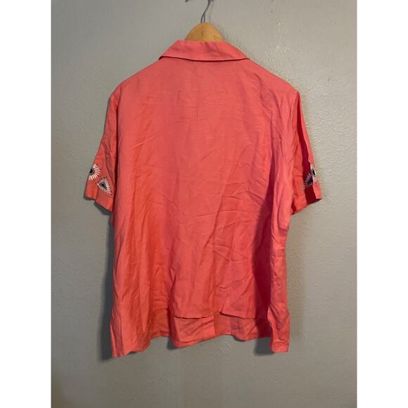 Bob Mackie Wearable Art Womens Top Size 1X Coral Linen Blend Embroidered Artsy - Picture 4 of 7